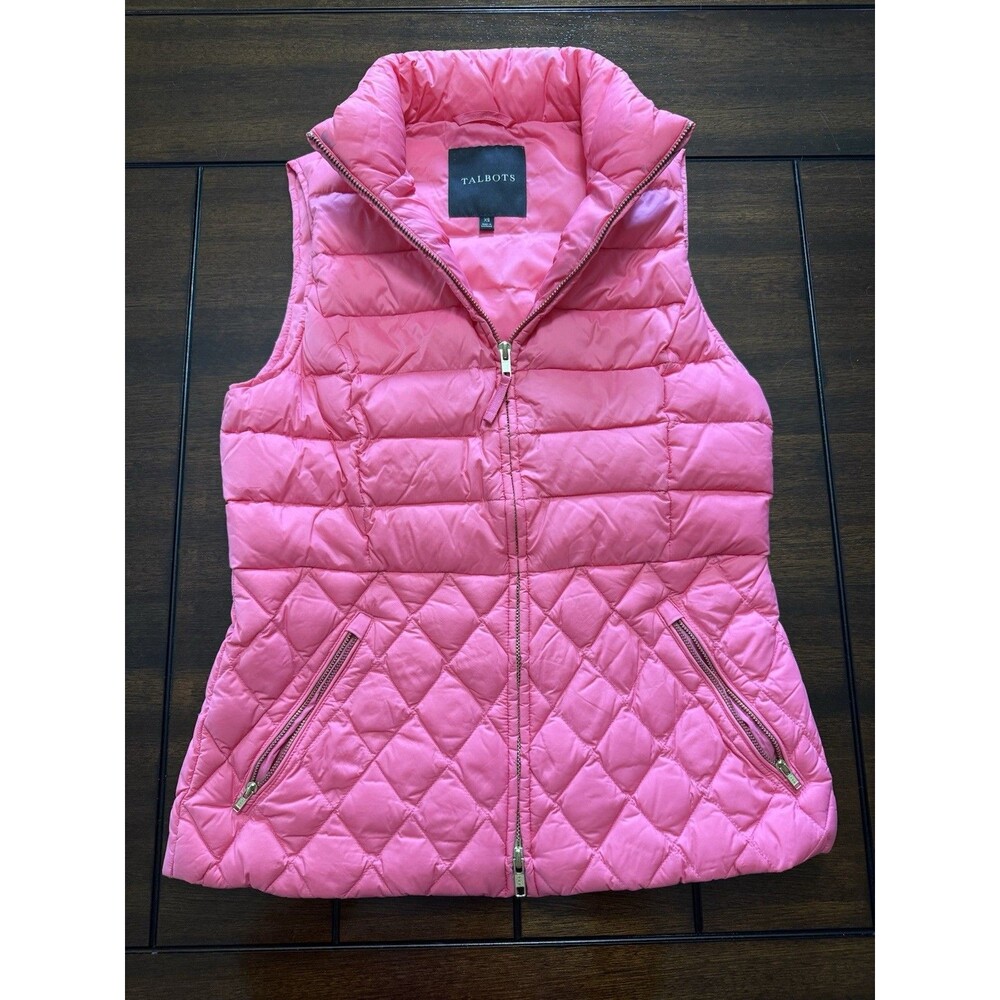 🔥Talbots DOWN Feather Fill Pink Puffer Coat Quilt Vest Stylish Women Zip Up XS